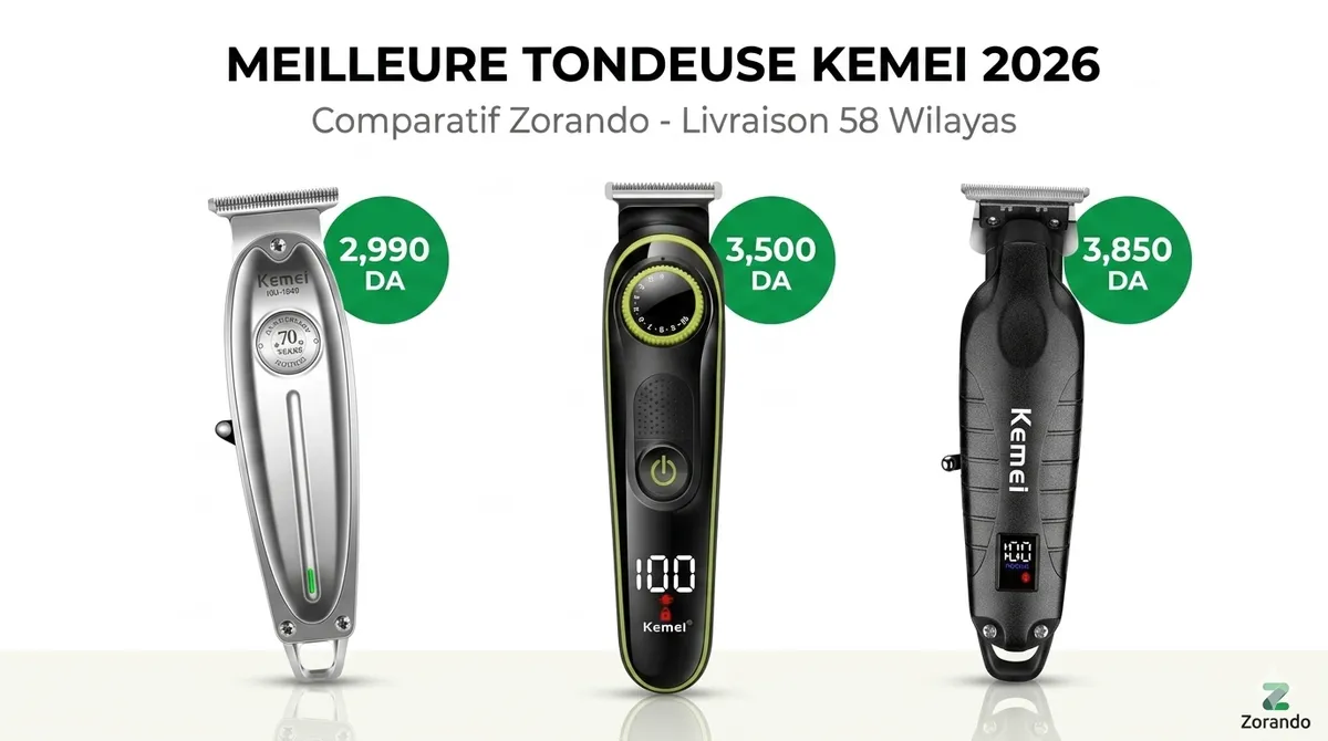 Meilleure Tondeuse Kemei en Algérie 2026 : KM-696 vs KM-1949 vs KM-2293 | Test Zorando