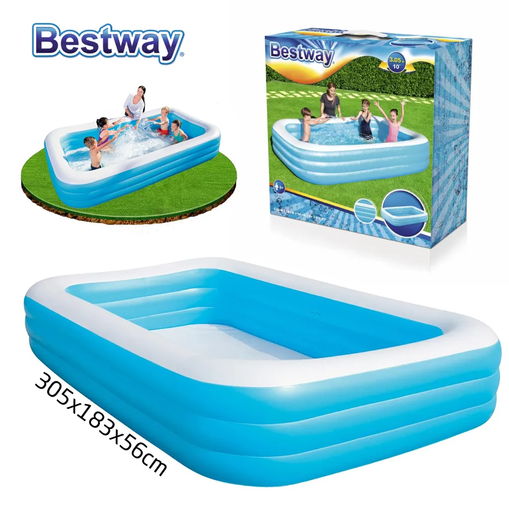 Bestway Piscine Gonflable Rectangulaire, Bleu 305cm x 183cm x 56cm 54009