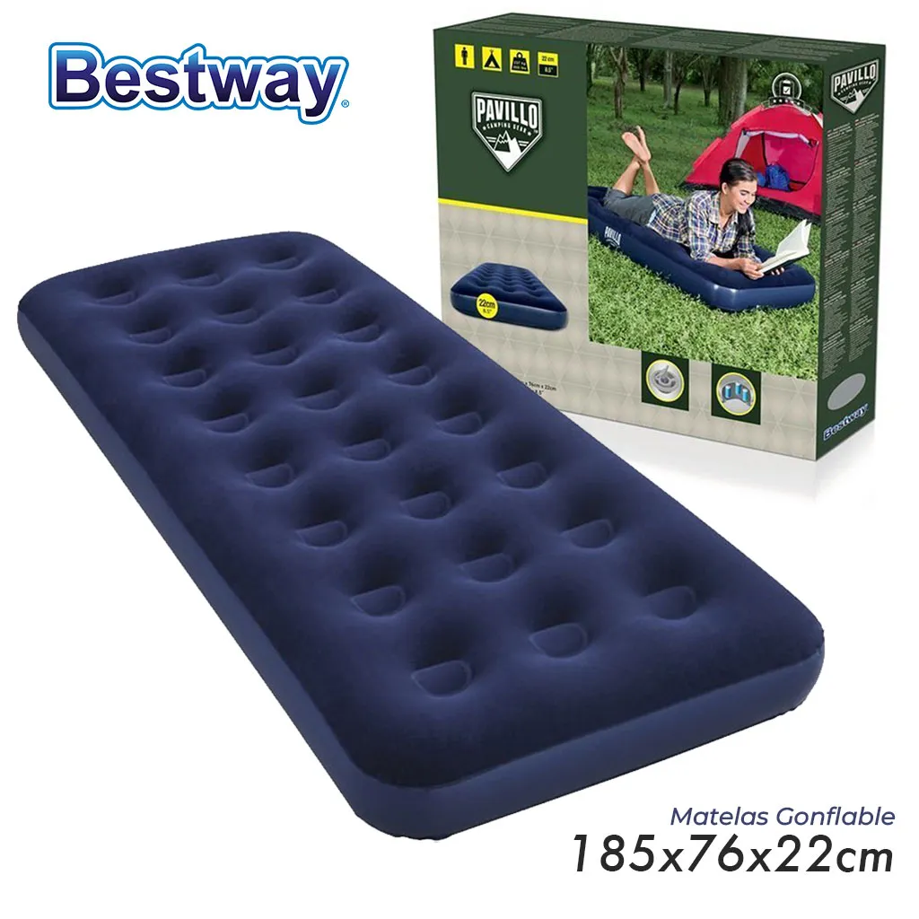 Matelas Gonflable Bestway 67000 – 1 Personne 185x76x22 cm – Lit d’Appoint Confortable et Leger – Camping et Maison