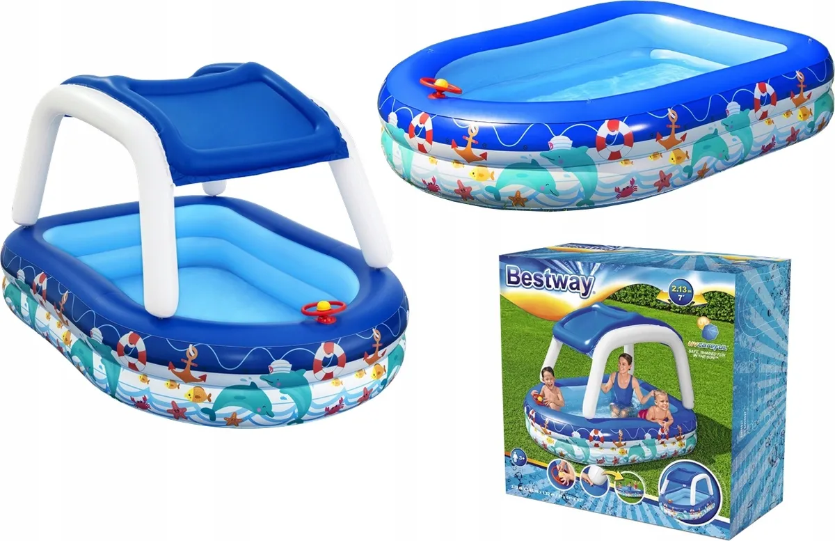 Piscine Gonflable Enfant avec Auvent Bestway 54370 – 213x155x132 cm – Protection Soleil – Jardin et ete Algerie