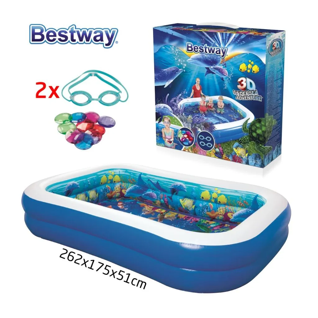 Piscine Gonflable Rectangulaire Enfant Bestway 54177 – Aventure Sous-Marine – 262x175x51 cm – Avec Lunettes 3D et Accessoires 