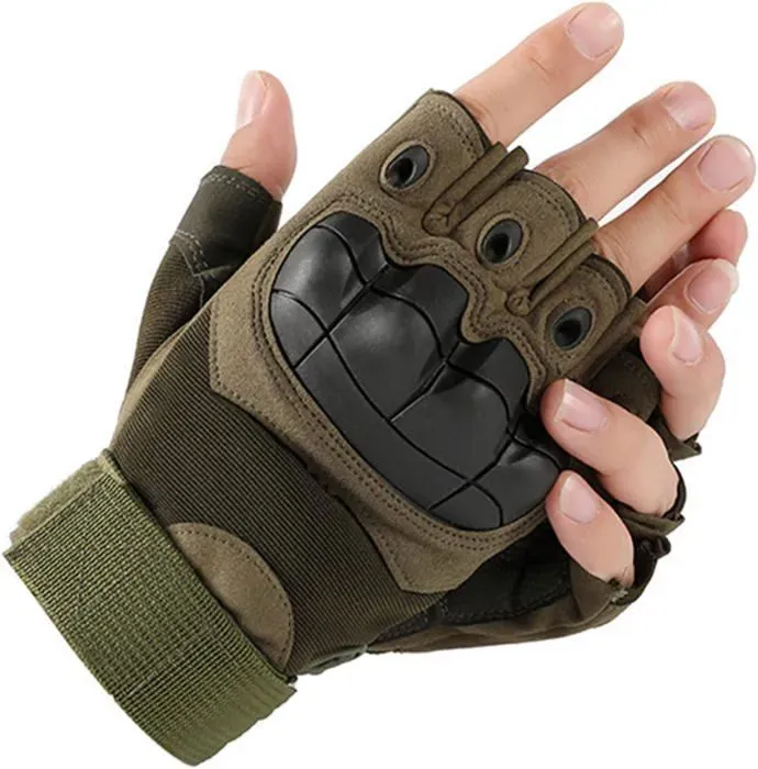 Gants Tactiques Demi-Doigts Vert – Sport, Camping et Moto – Gants Résistants Antidérapants et Confortables