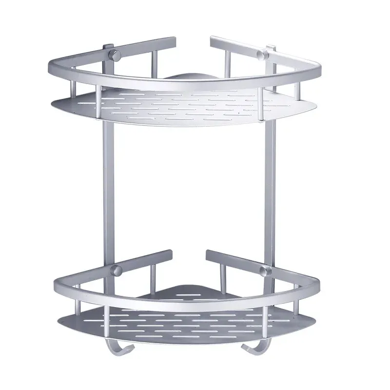 Etagere d’angle murale double en aluminium – Rangement pratique salle de bain et cuisine
