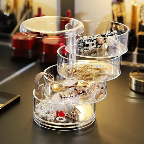 Boite de Rangement pour Bijoux à 4 Niveaux – Organisateur Élégant pour Colliers, Bagues et Accessoires