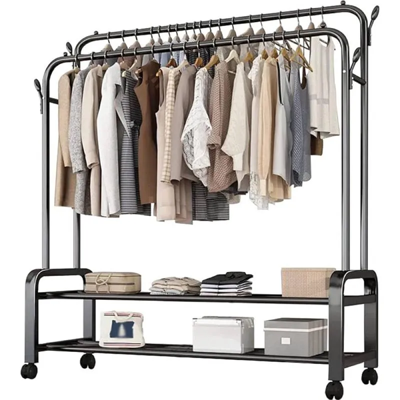 Presentoir de cintres 48 kg en metal avec 3 etageres 110x40x150 cm - noir