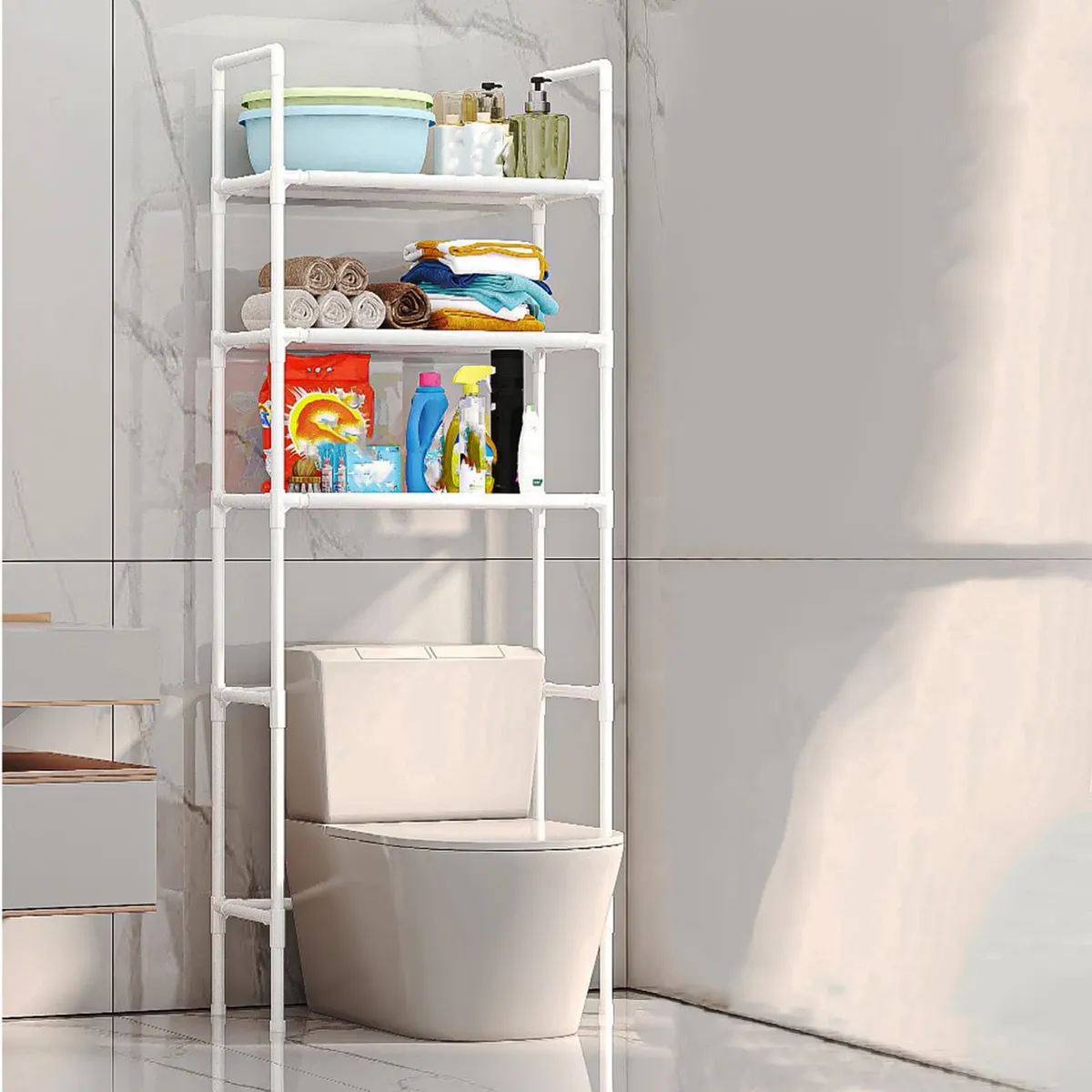 Etagere De Salle De Bain, Meuble De Rangement Au-Dessus Des toilette - Blanc