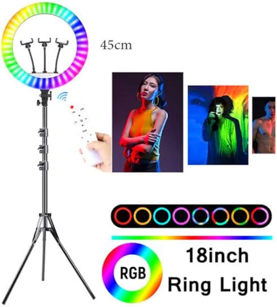 Ring Light Rgb Mj45 - 45 Cm + Trepied 2.1 M, Bague Lumineux Podcast - Noir