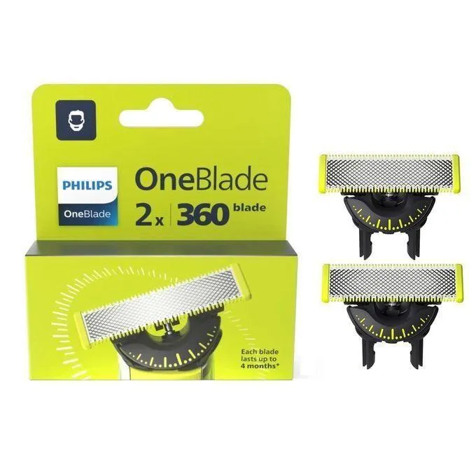 Lot De 02 Lames De Recharges 360° - compatible avec tout les appareils OneBlade – Avec Peigne Réglable 5 en 1
