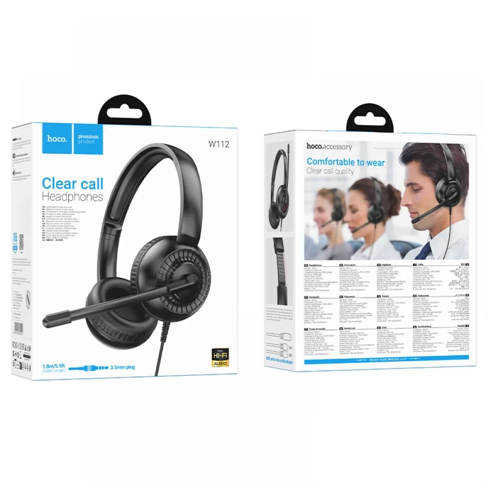 Casque Filaire HOCO W112 pour Centre d’Appels – Micro Anti-Bruit, Confort Longue Durée et Son Clair