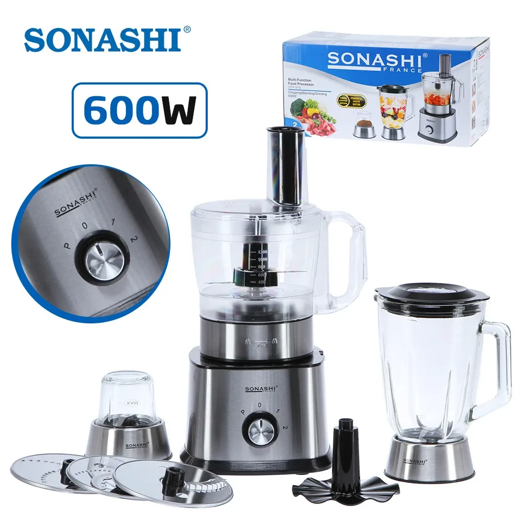 Robot Multifonction de Cuisine SONASHI SFP-918 – 600W, Hachoir et Mixeur Polyvalent