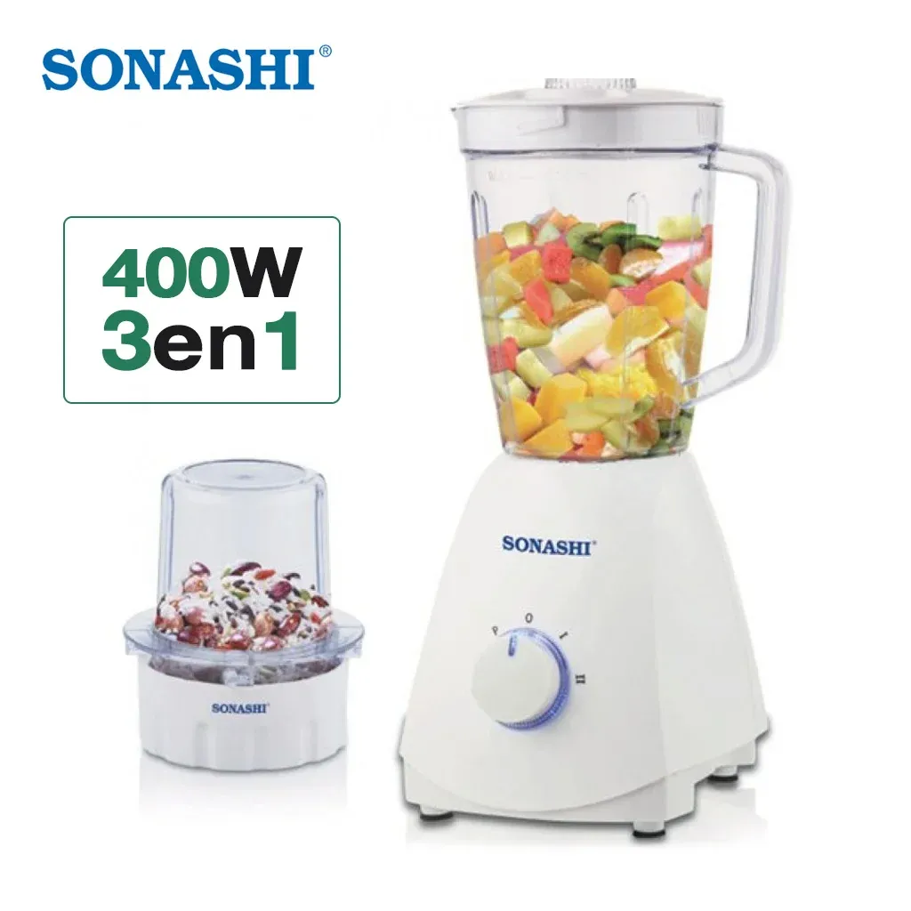 Blender Électrique SONASHI SB-161 2-en-1 400W – 4 Vitesses, Mixeur de Cuisine Compact