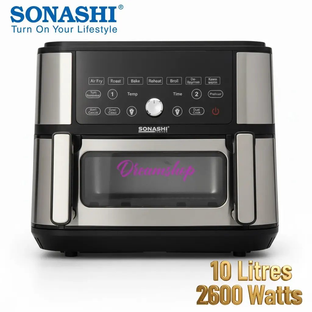 Air Fryer SONASHI SAF-115 10L Double Bac 2600W – Friteuse Sans Huile Numérique en Inox