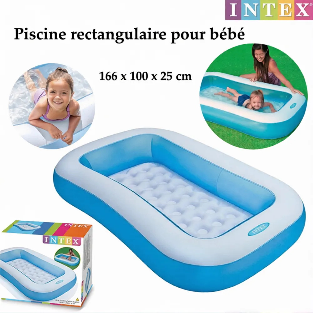 Piscine Gonflable Bébé Rectangulaire 166x100x25 cm – INTEX – Bassin Sécurisé Été Enfants