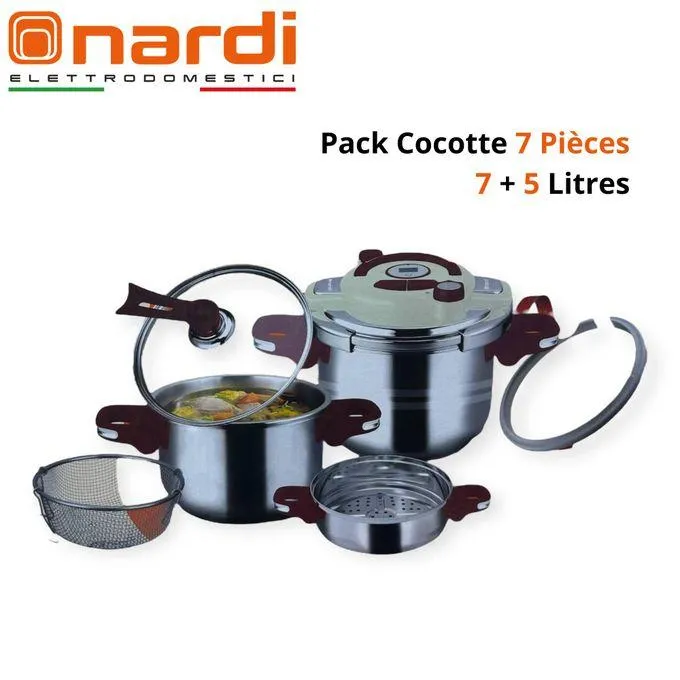 Lot de 2 cocotte minute 7+5Litres transformables en marmites avec couvercle