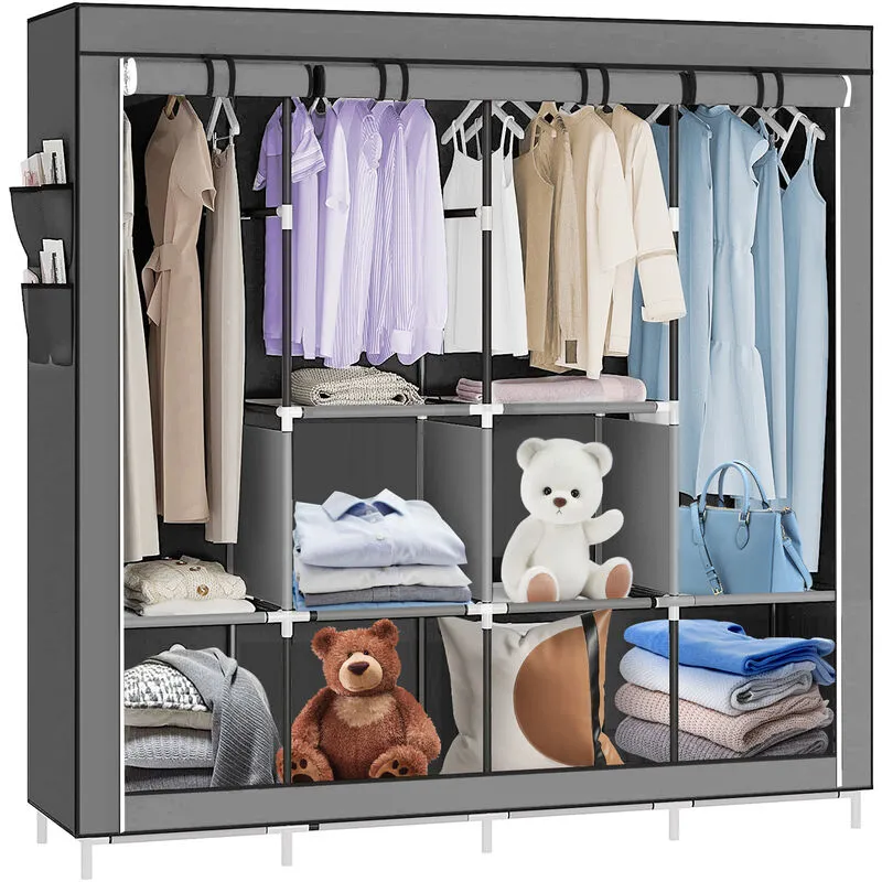 Armoire penderie vetements gris rangement pratique grande capacite