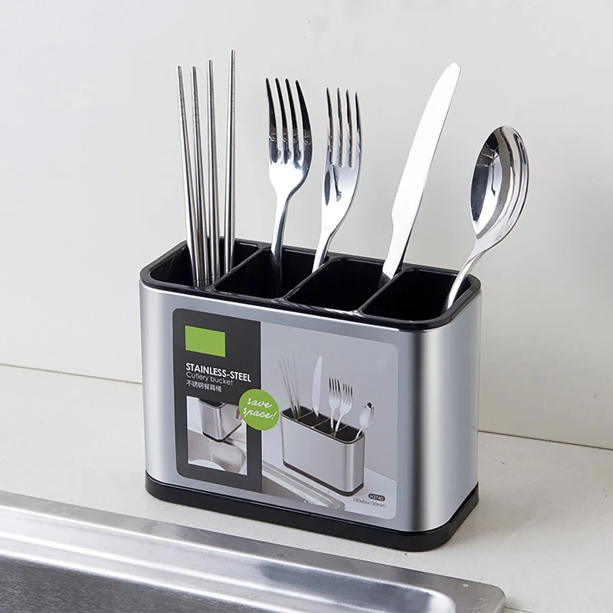 Egouttoir à Couverts, Porte Ustensiles Organiseurs, 4 Compartiments, Utilisé pour Organiser Les Comptoirs De Cuisine, Ranger La Vaisselle