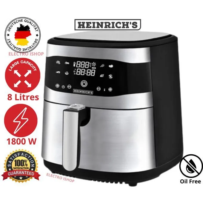 Friteuse À Air Chaud Saine Avec Affichage LED Et 8 Programmes De Cuisson 8L 1800W Heinrich’s HFR 8205