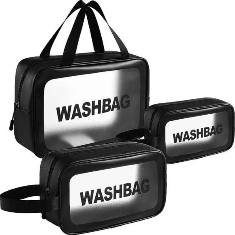 Trousse de maquillage transparante 3pieces etanche-noir