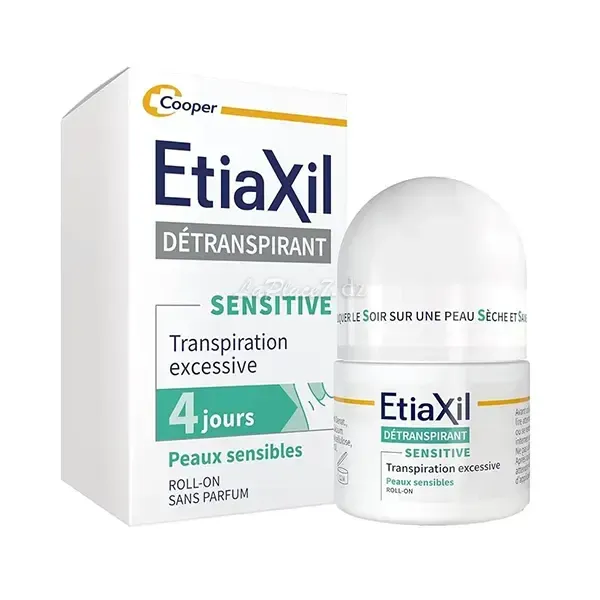 Détranspirant Peaux Sensibles Aisselles Tanspiration excessive, 3 jours, Sans parfum ni alcool, Tolérance, Etiaxil, 15 ml