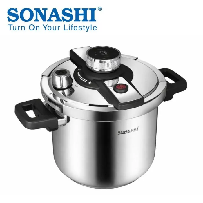 Cocotte Minute Autocuiseur Sonashi Inox 6 Litres avec Minuterie - Compatible Tous Feux - SPC-021
