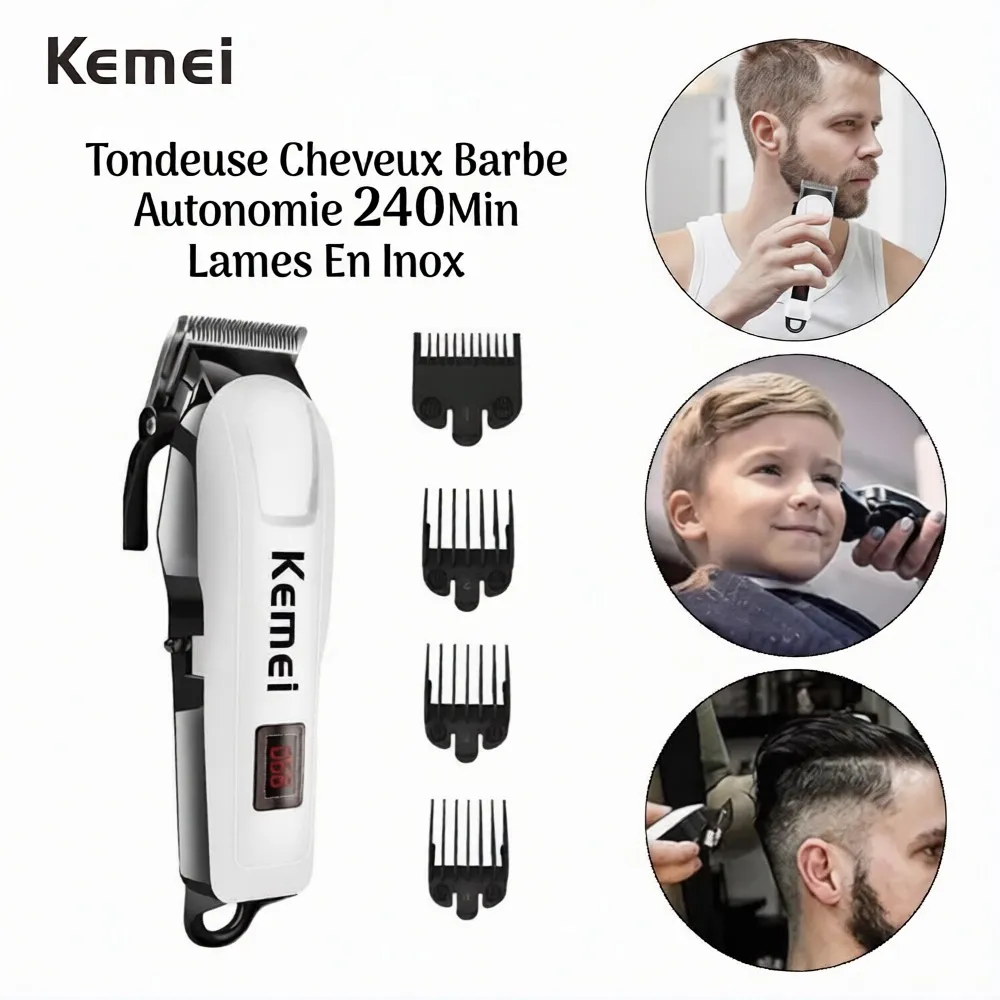 Tondeuse Cheveux Barbe Autonomie 240Min Lames En Inox Kemei KM-809A en algerie 
