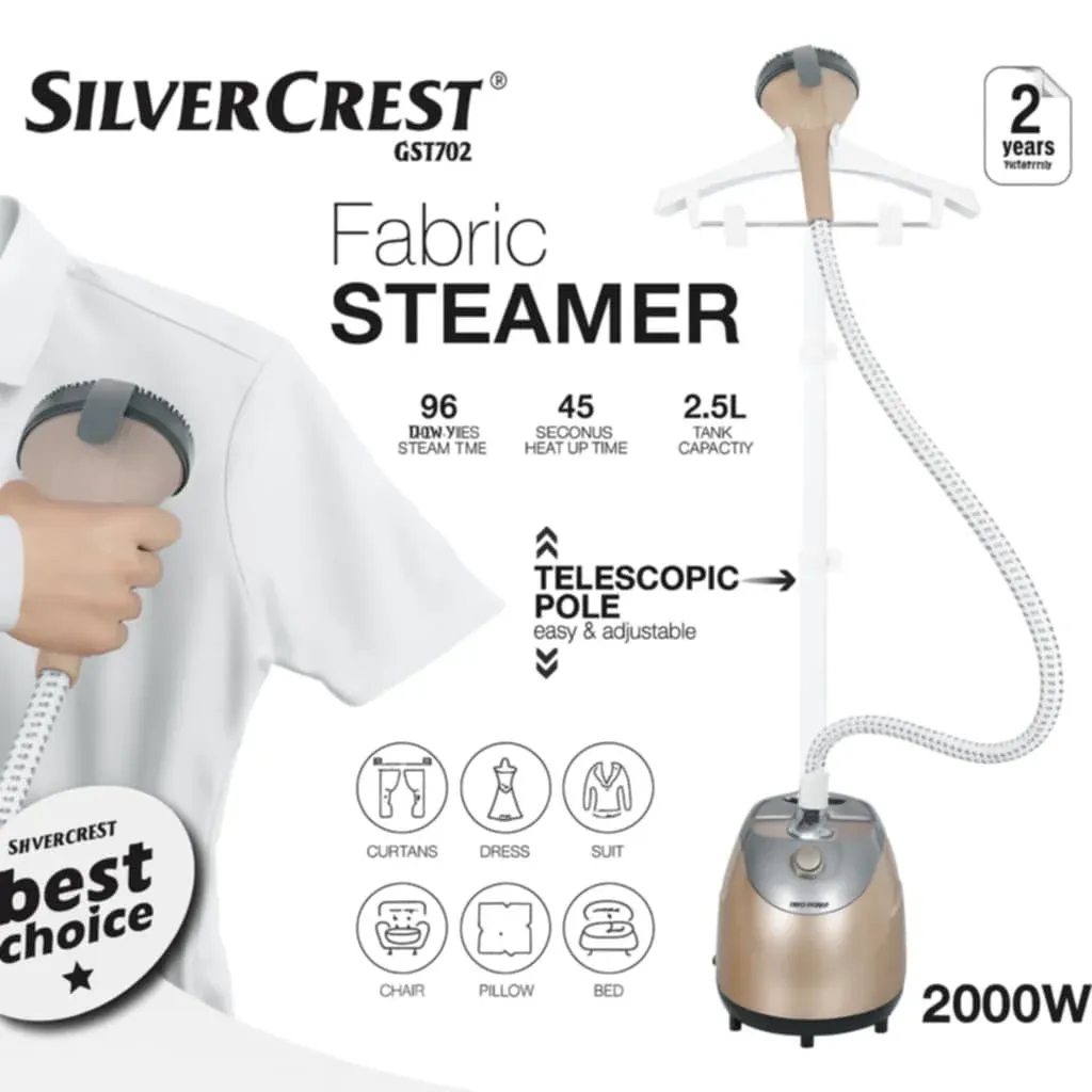 Défroisseur Vapeur Vertical SilverCrest 2000 W 2.5 L avec Support et Cintre - GS1702