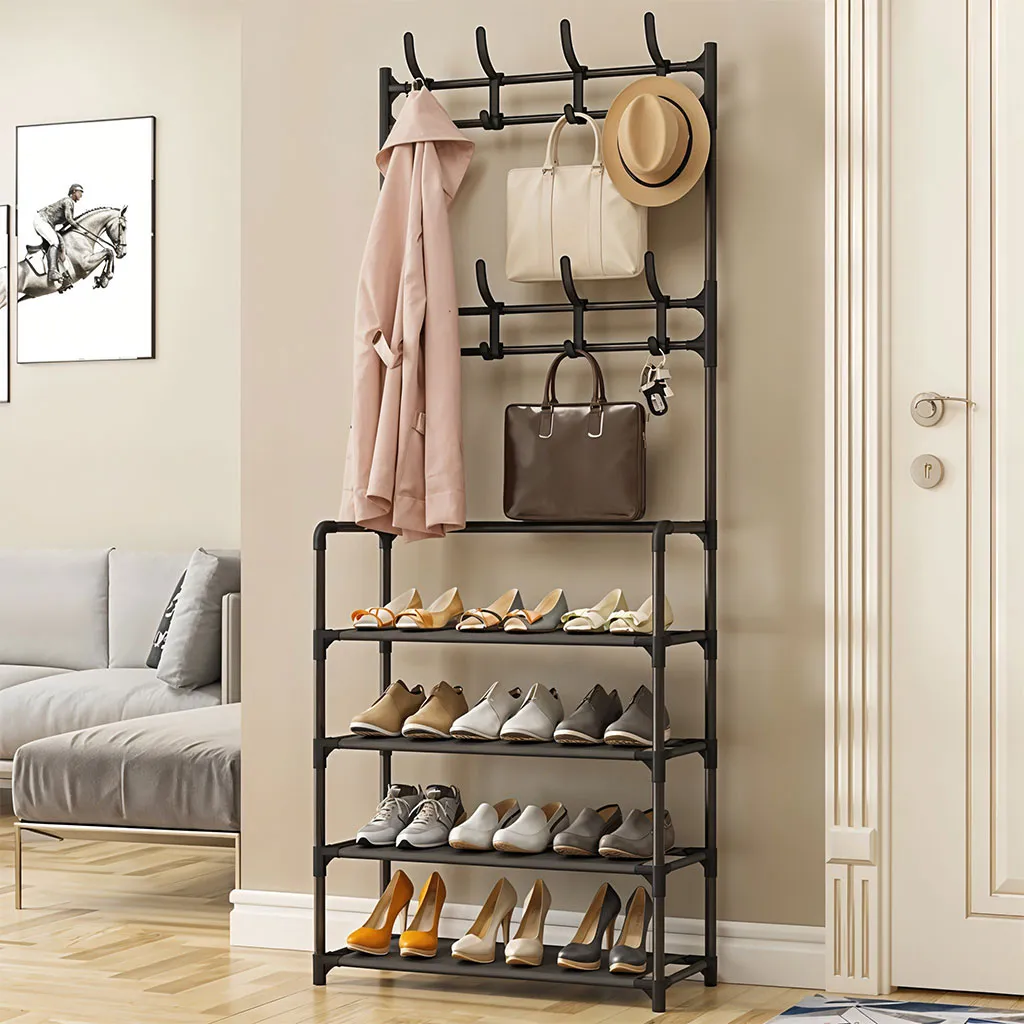 Etagere De Chaussures et Porte-manteau 4 Étages crochets – رف أحذية ومعاطف مع خطافات من 4 طبقات