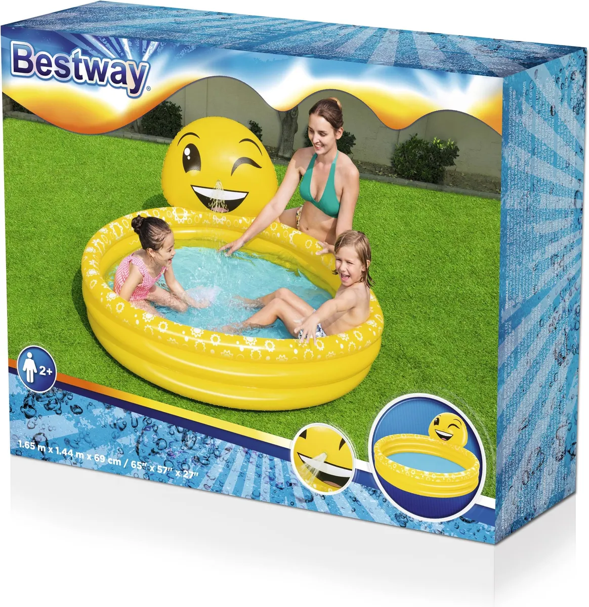 bestway Piscine Gonflable 165x144x69 cm pour Enfants – Design imoji smiley