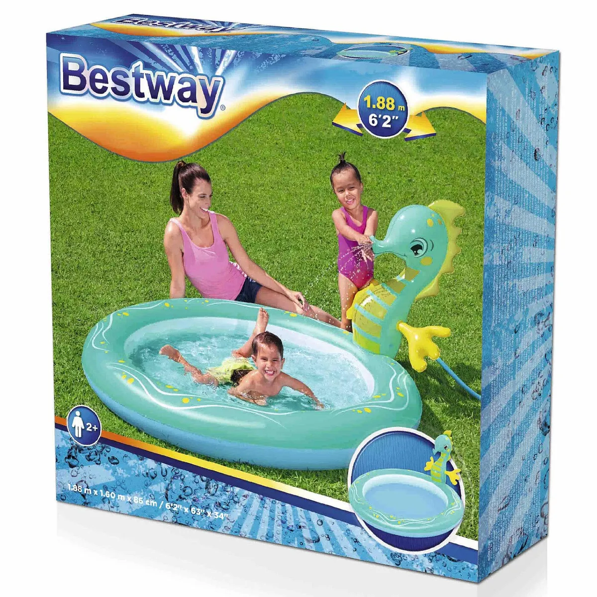 Piscine Gonflable Enfant Hippocampe avec Arroseur 188 x 160 x 86 cm Bestway 53114