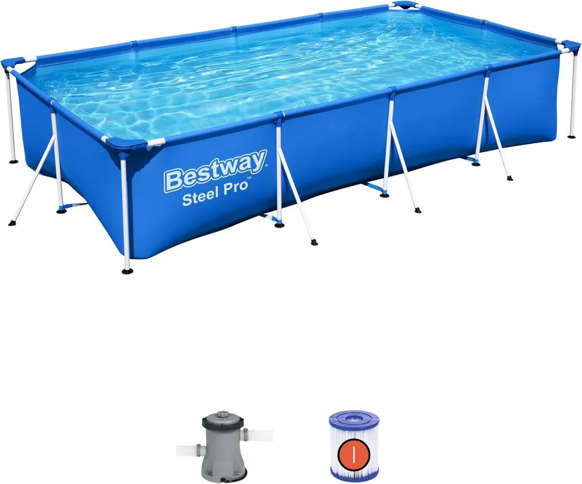 Piscine Hors Sol 56424 Steel Pro Rectangulaire 400 cmx 211 x 81 – Système de Filtration Inclus Bestway 