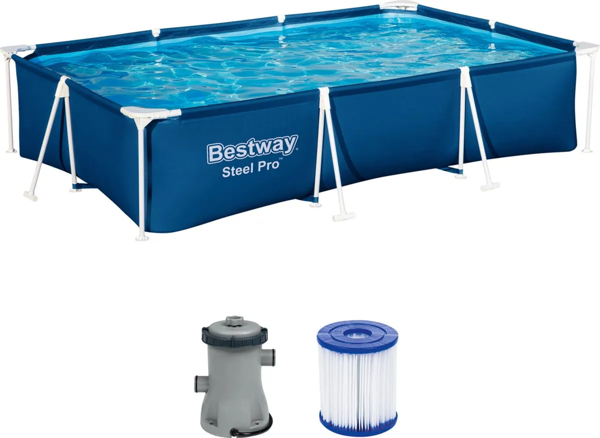 Piscine Rectangulaire 300 x 201 x 66 cm – Pompe à Filtration Incluse ,Steel Pro Bestway 56411