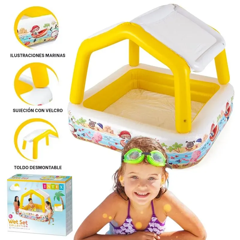 Piscine Gonflable avec un petit toit INTEX 57470NP 157 x 157 x 122 cm pour Enfants Protection Soleil