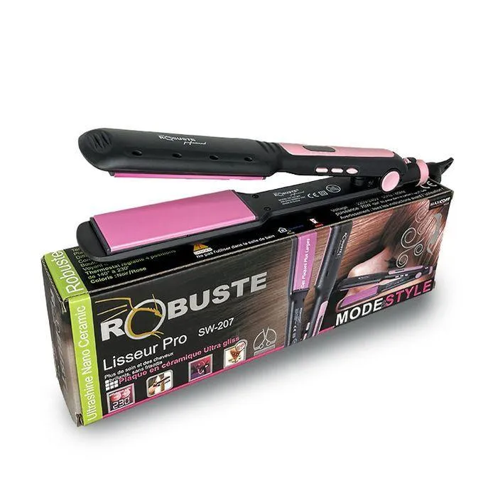 robuste Lisseur Plaque En Ceramique Enrichie Nano Ceramic-Noir-Rose