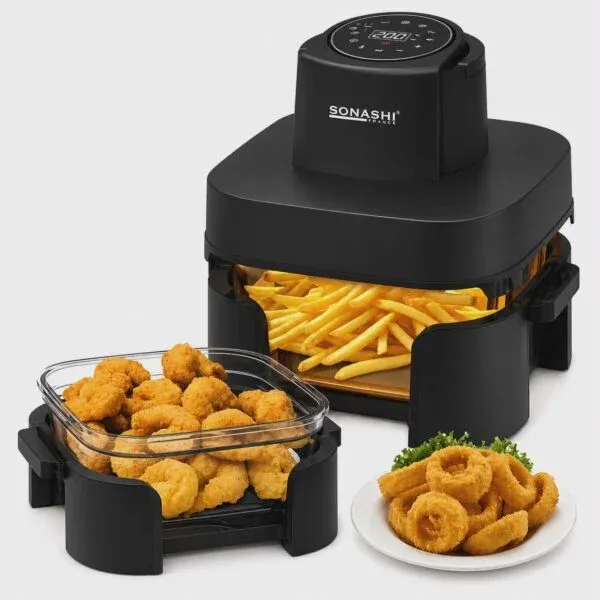 Airfryer Sonashi SAF-642G 1600W 4 en 1 – Double Bac 6L + 4,2L en Verre