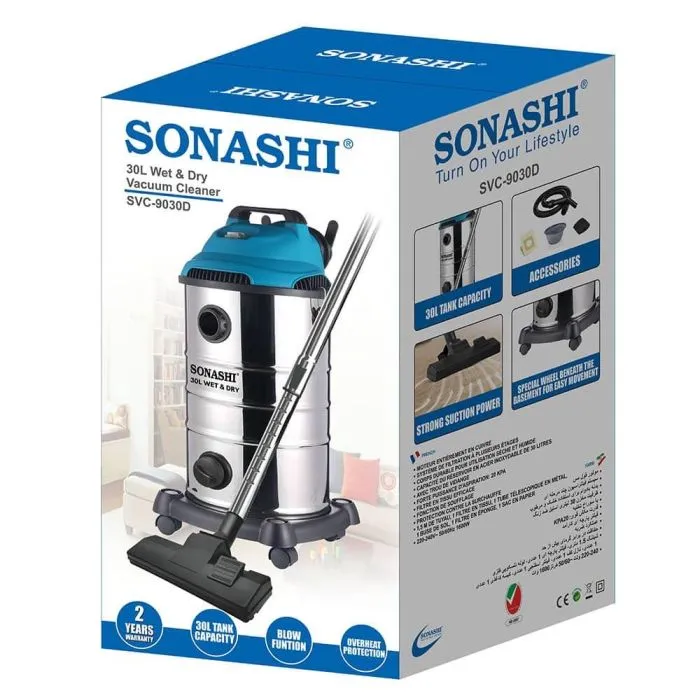 Aspirateur Eau et Poussière Sonashi SVC-9030D 1600W 30L – Inox avec Fonction Souffleur