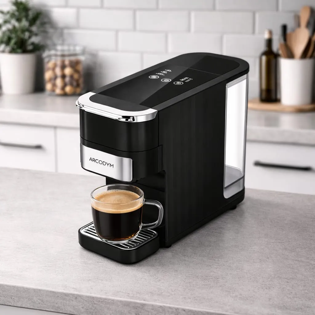 Machine à café Arcodym 4-en-1 compatible capsules et café moulu DYM-CM7042G