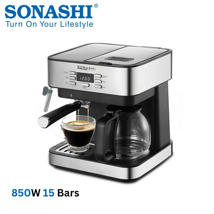 Machine à Café Expresso Sonashi SCM-4976 850W 15 Bars – Mousseur à Lait avec Carafe