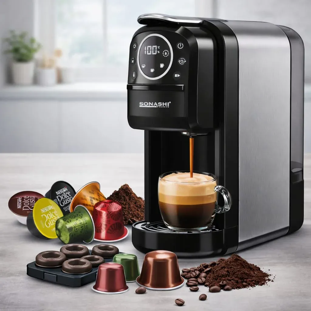 Machine à Café Expresso Sonashi SCM-4984 3 en 1 – 20 Bars, 1400W, Multi-Capsules
