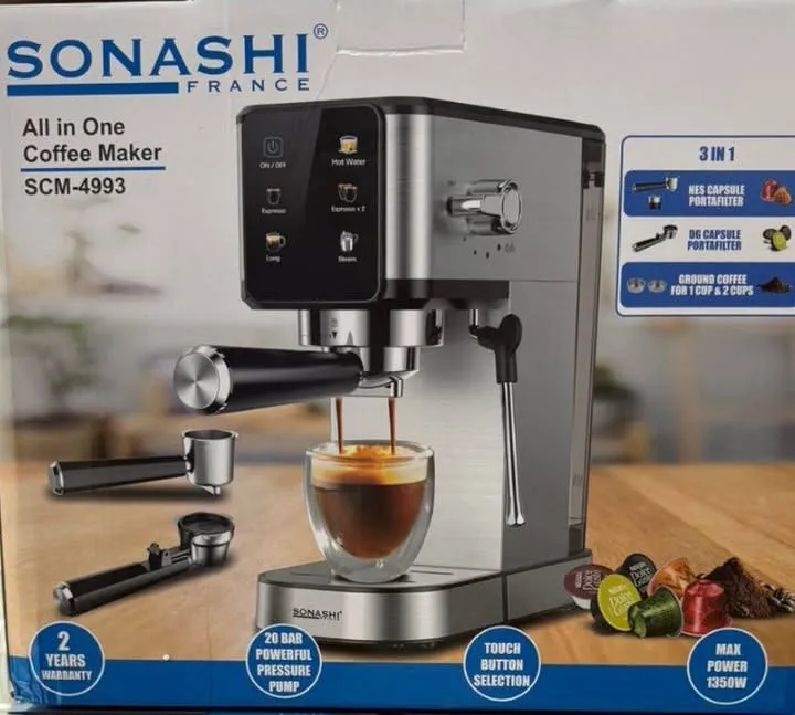 Machine à café multicapsules SONASHI SCM-4993 3-en-1 – Espresso 20 bars
