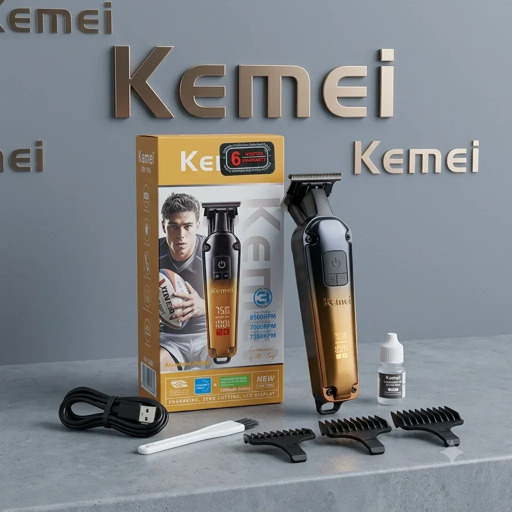 Tondeuse Professionnelle Sans Fil À Lame Inox Et Écran LED Kemei KM-1866