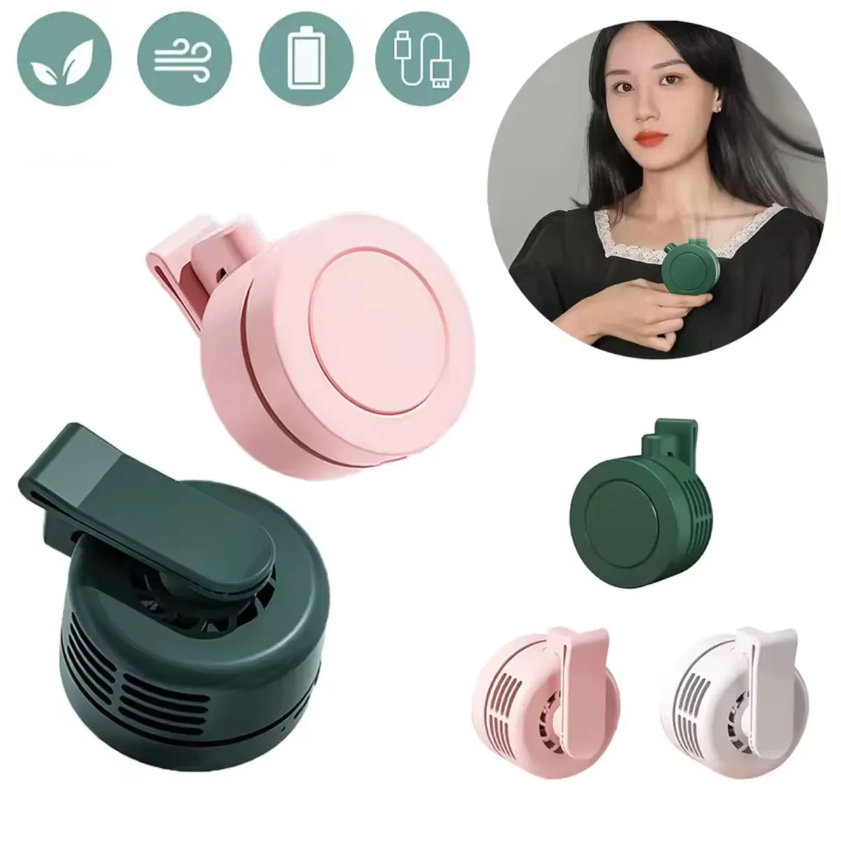 Ventilateur portable avec clip ceinture – Ventilateur USB portable à 3 vitesses, orientable à 360°