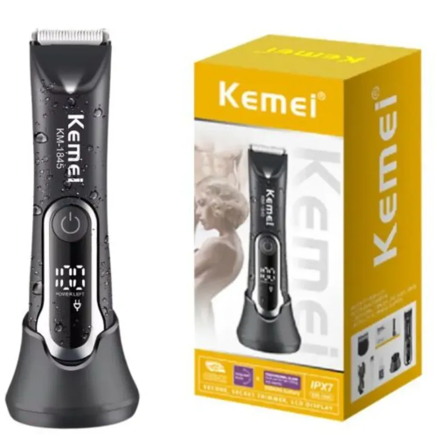 Tondeuse Kemei KM-1845 Sans Fil – Étanche IPX7, Lame Céramique, Recharge USB