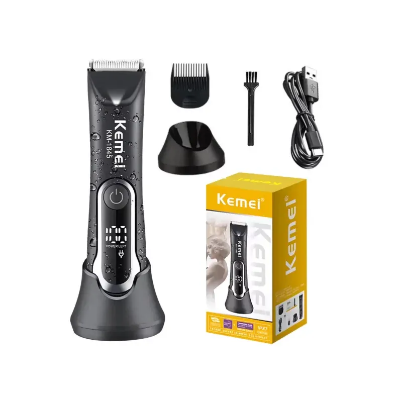 Kemei KM-1840 – Tondeuse Corps & Zones Sensibles Sans Fil | Étanche IPX7 | Lame Céramique | Écran LCD