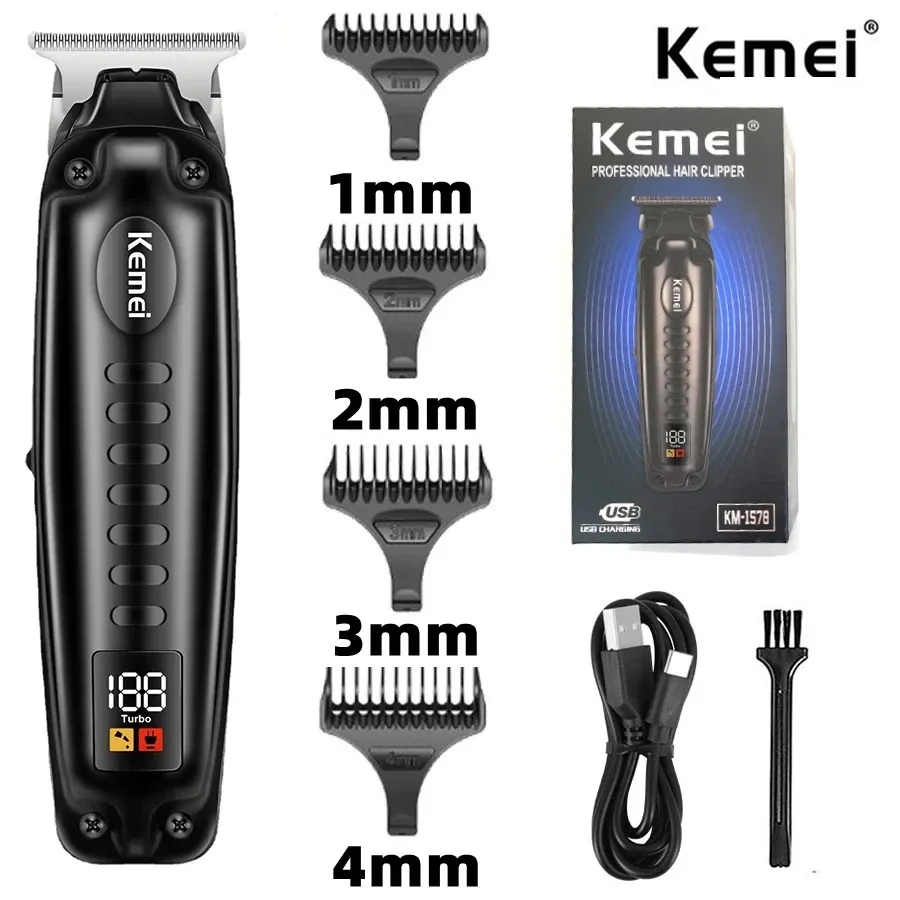 Kemei KM-1578 – Tondeuse Professionnelle Sans Fil | Écran LCD | Recharge USB | 120 Min d'Autonomie