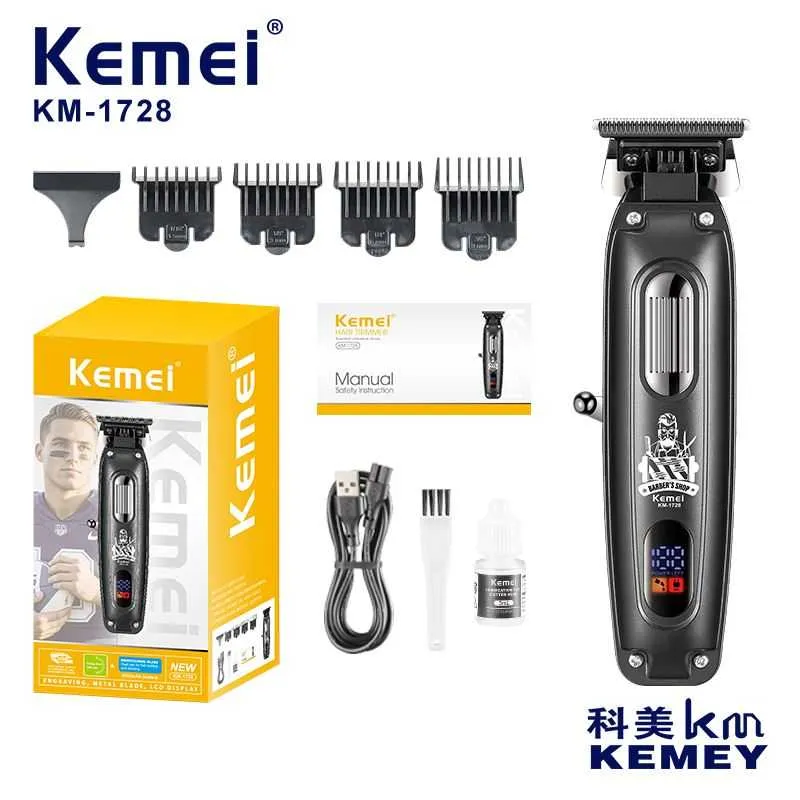 Kemei KM-1728 – Tondeuse Professionnelle Sans Fil | 7000 RPM | Écran LED | Recharge USB | 4 Sabots