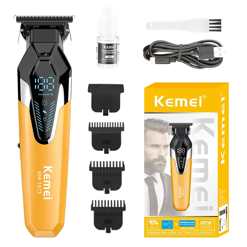 Kemei KM-1576 – Tondeuse Professionnelle Sans Fil | Écran LCD | 3 Vitesses | Recharge USB | 180 Min d'Autonomie