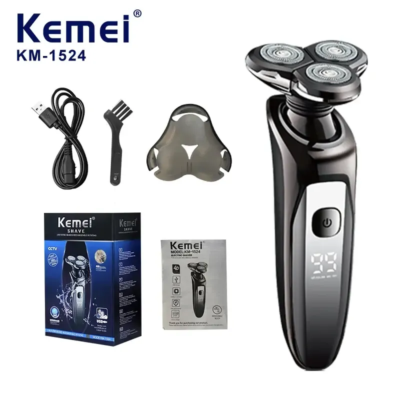 Tondeuse Kemei KM-1524 – Tondeuse rechargeable USB pour cheveux, barbe et finitions