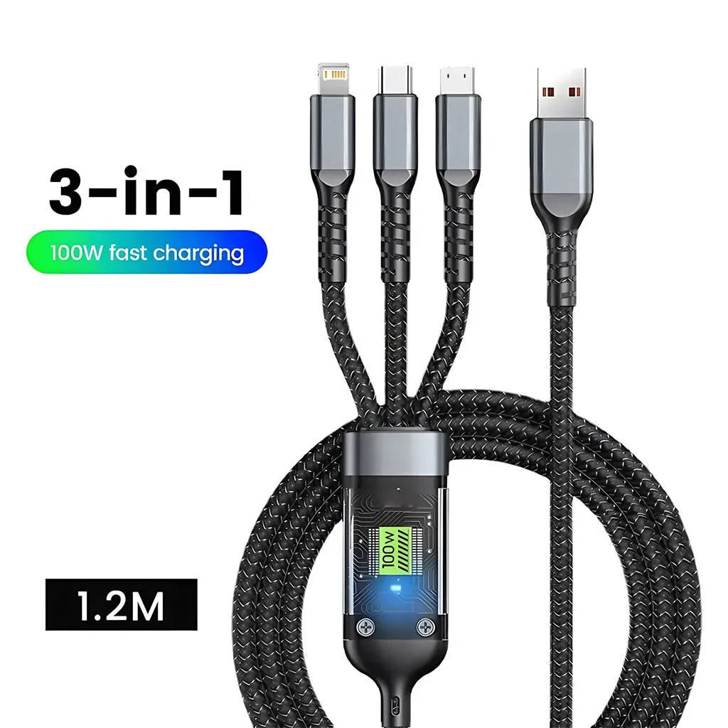 Câble Anker GA-02 3-en-1 – Charge Rapide 100W | USB-C, Lightning et Micro USB | Écran d'Affichage de Puissance