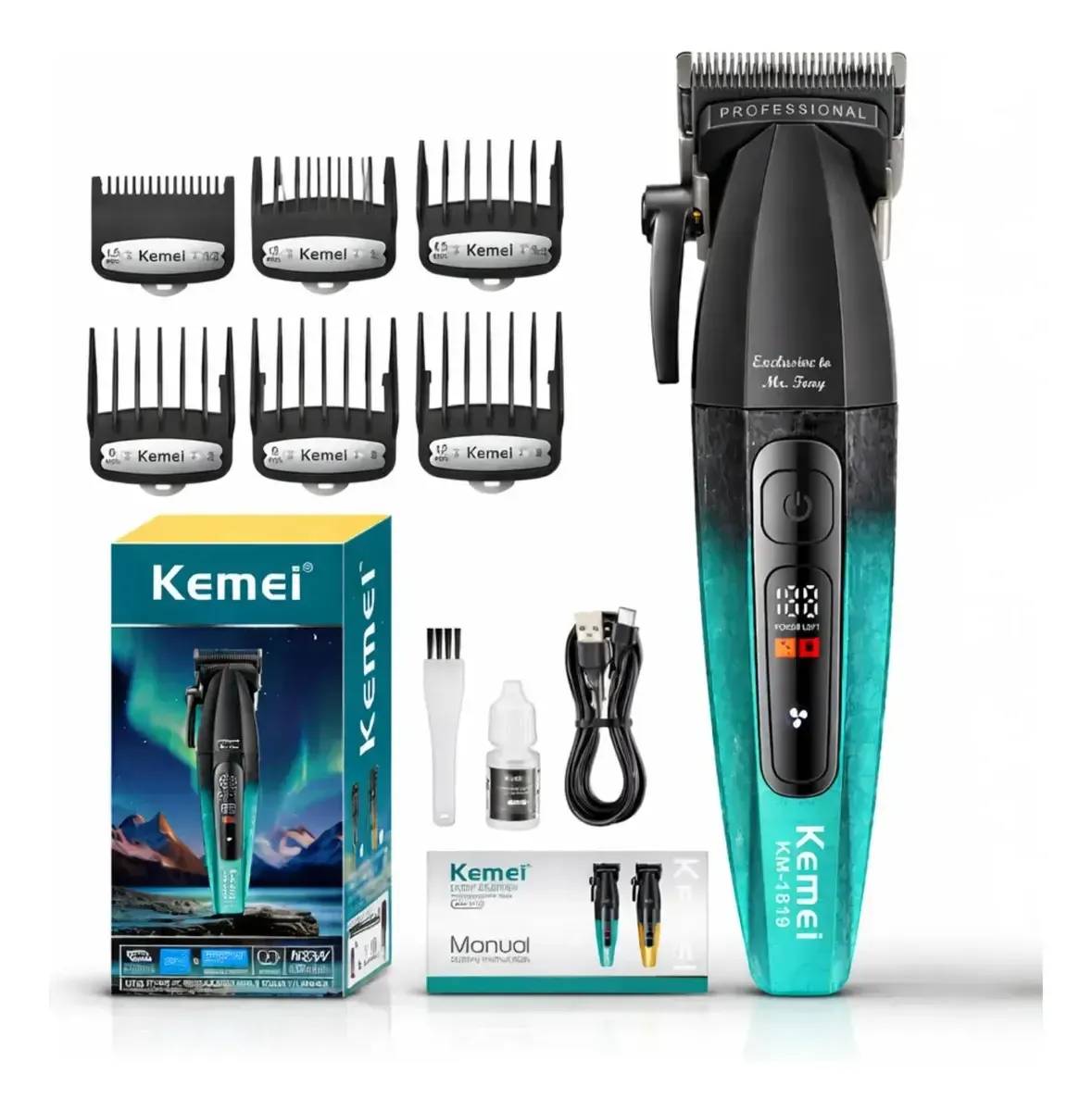 KEMEI KM-1819 Tondeuse Professionnelle Sans Fil Avec Levier | Cheveux & Barbe | 8000 RPM | Batterie Rechargeable