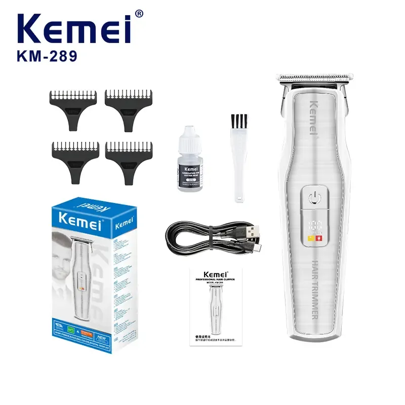 Kemei KM-289 Tondeuse à Cheveux Rechargeable Sans Fil | Écran LCD | Lame T Professionnelle | 110 Min d'Autonomie